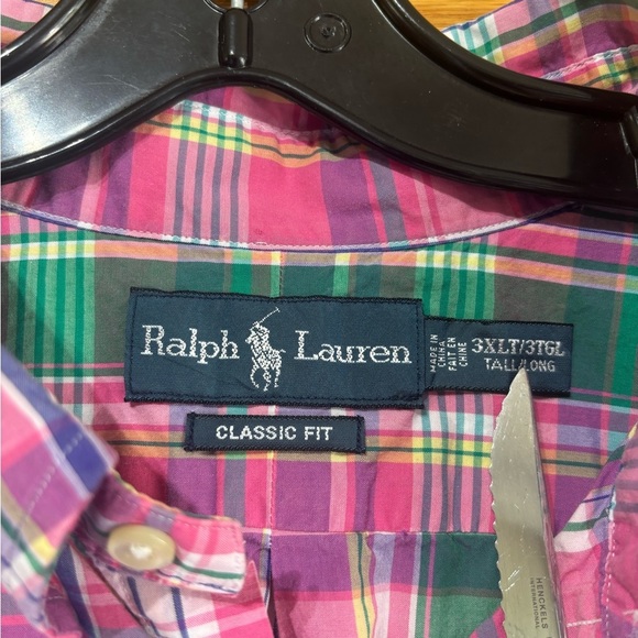 Polo Ralph Lauren Men's Pink and Green Plaid Shortsleeve Button Down Shirt 3XLT - Picture 4 of 6